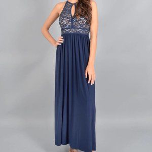 Nightway Indigo Blue Halter Cocktail Evening Dress